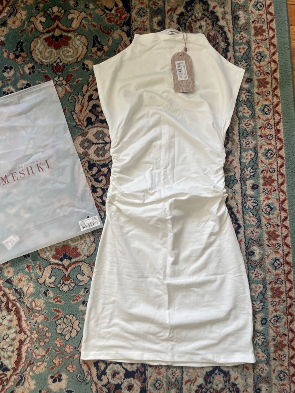 Meshki Ivory Ruched Sleeveless Mini Dress